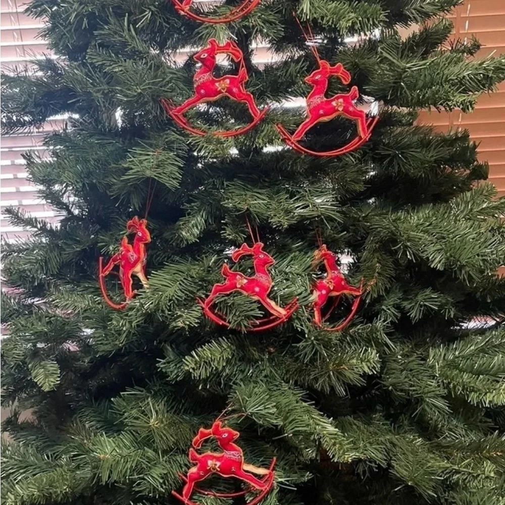 Rocking Reindeer • Vintage • Red • Christmas • Embroidery • Sequins• 7 Ornaments - Picture 3 of 14